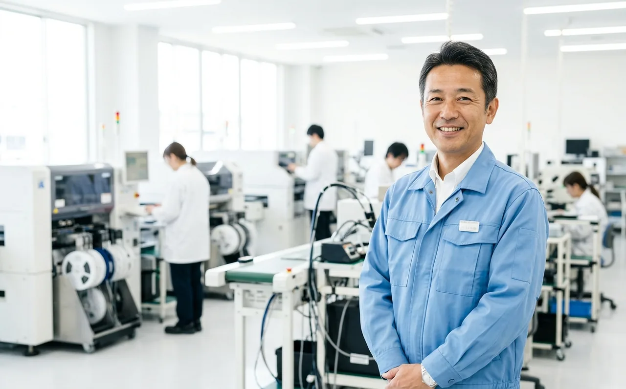 電子機器組立てメーカーの工場長ポートレート